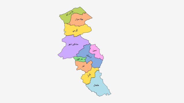 نقشه شهرهای استان اردبیل