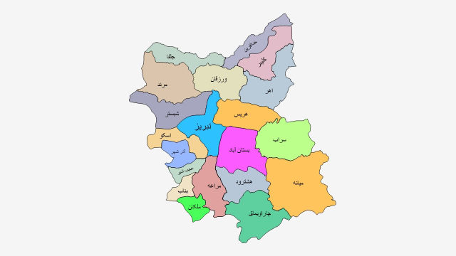 نقشه شهرهای استان آذربایجان شرقی