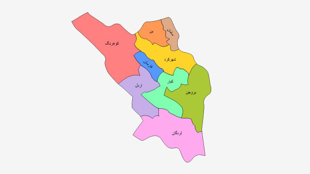 نقشه شهرهای استان چهارمحال و بختیاری