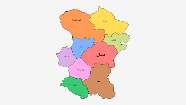 نقشه شهرهای استان همدان