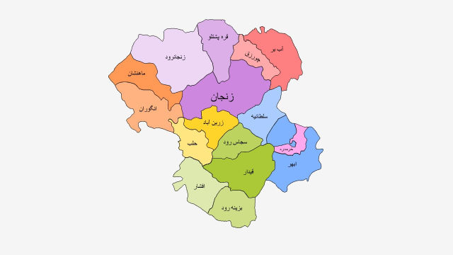 نقشه تقسیمات کشوری استان زنجان